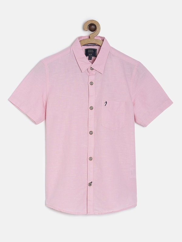 Boys Pink Solids Regular Fit Shirt